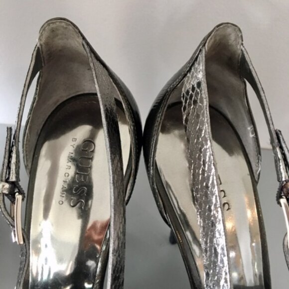 Gorgeous Guess Marciano pewter/silver strappy leather heels size 7.5 - Picture 9 of 16